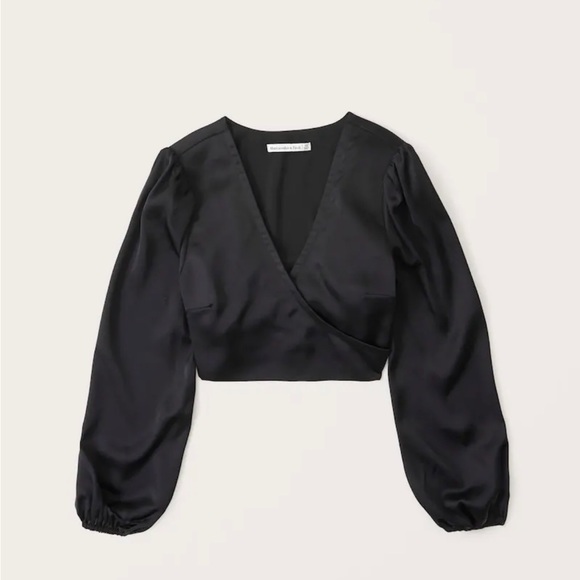 Black Satin Wrap Top - Picture 6 of 6